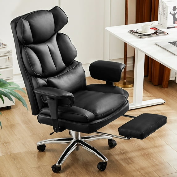 GIANNA Executive Home Office Desk Chair with Swivel Wheels, Footrest & Lumbar Support, Reclining Height Adjustable, Black