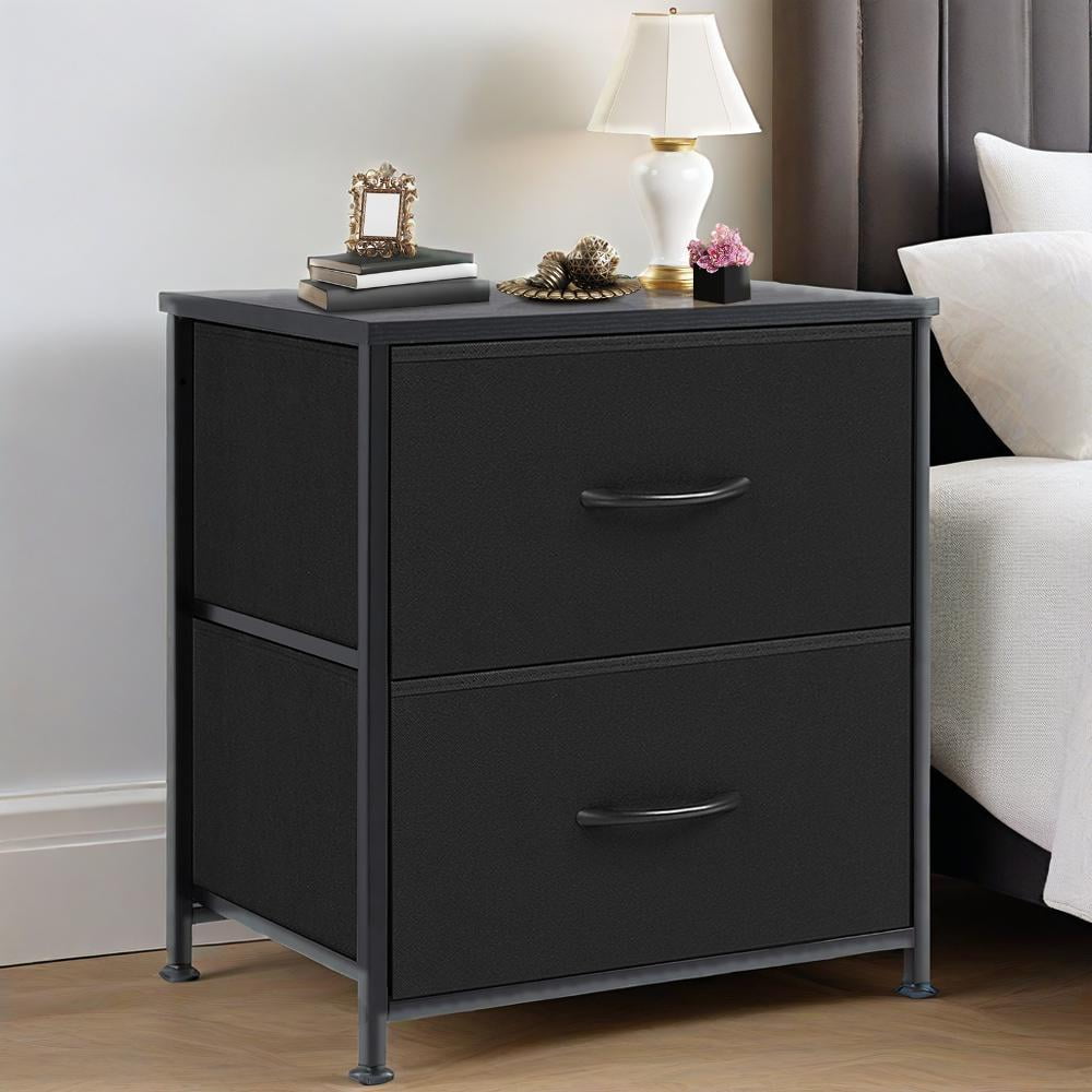 JIOABL Fabric Dresser with 2 Drawers, Nightstands with Adjustable Feet, End Table for Bedroom, Living Room, Black, Set of 2