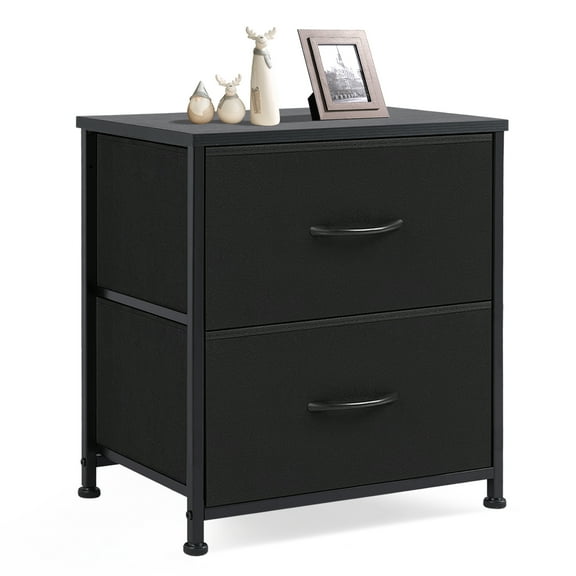 JIOABL Fabric Dresser with 2 Drawers, Nightstands with Adjustable Feet, End Table for Bedroom, Living Room, Black