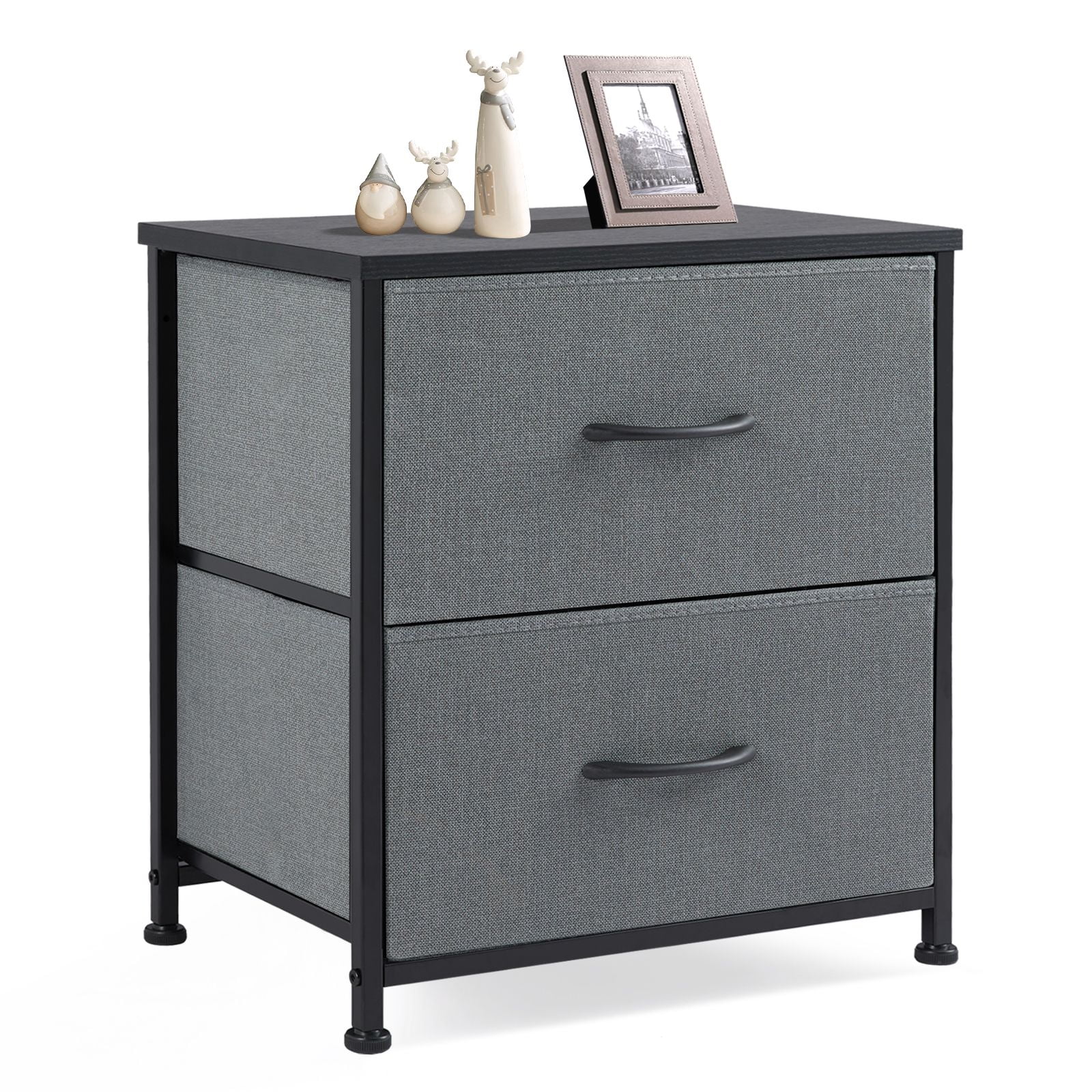 JIOABL Fabric Dresser with 2 Drawers, Nightstands with Adjustable Feet, End Table for Bedroom, Living Room, Grey