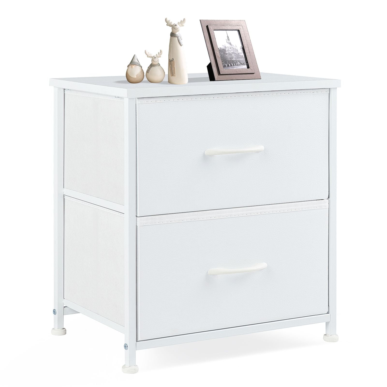 JIOABL Fabric Dresser with 2 Drawers, Nightstands with Adjustable Feet, End Table for Bedroom, Living Room, White