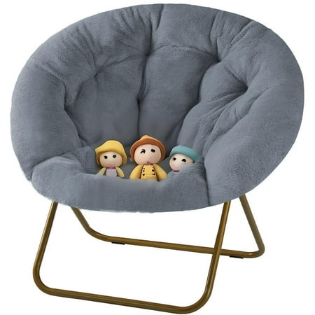 GIANNA Faux Fur Folding Saucer Chair, Comfy Lounge Chairs for Bedroom Living Room Flexible Folding Seating, Grey