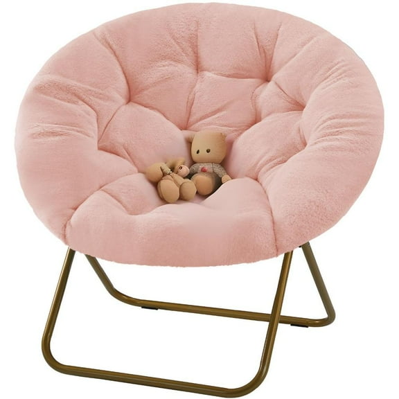 GIANNA Faux Fur Folding Saucer Chair, Comfy Lounge Chairs for Bedroom Living Room Flexible Folding Seating, Pink