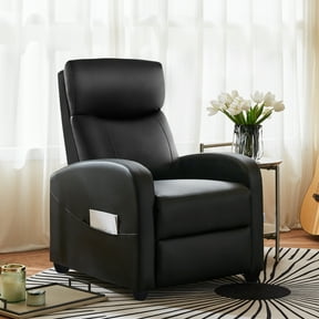 GIANNA Faux Leather Recliner Chair with Push Back and Lumbar Support, Overstuffed Living Room Reclining Sofa, Black