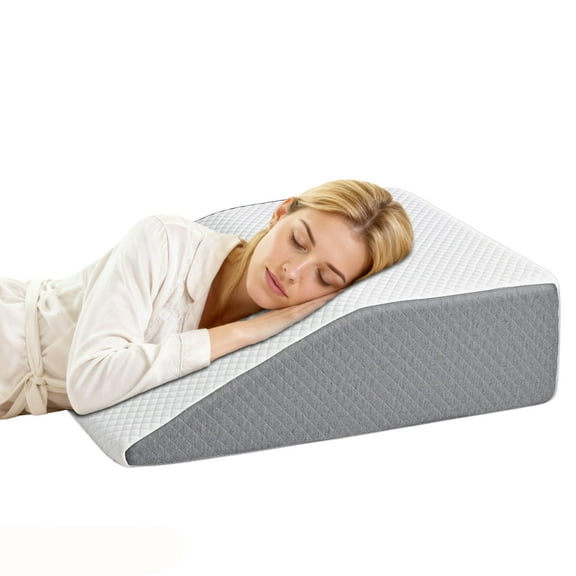 GIANNA Flat Top Wedge Pillow, Memory Foam Leg Elevation Pillow for Foot Rest & Recovery, Removable Washable Cover, White Gray, 23.6×18.5×7in