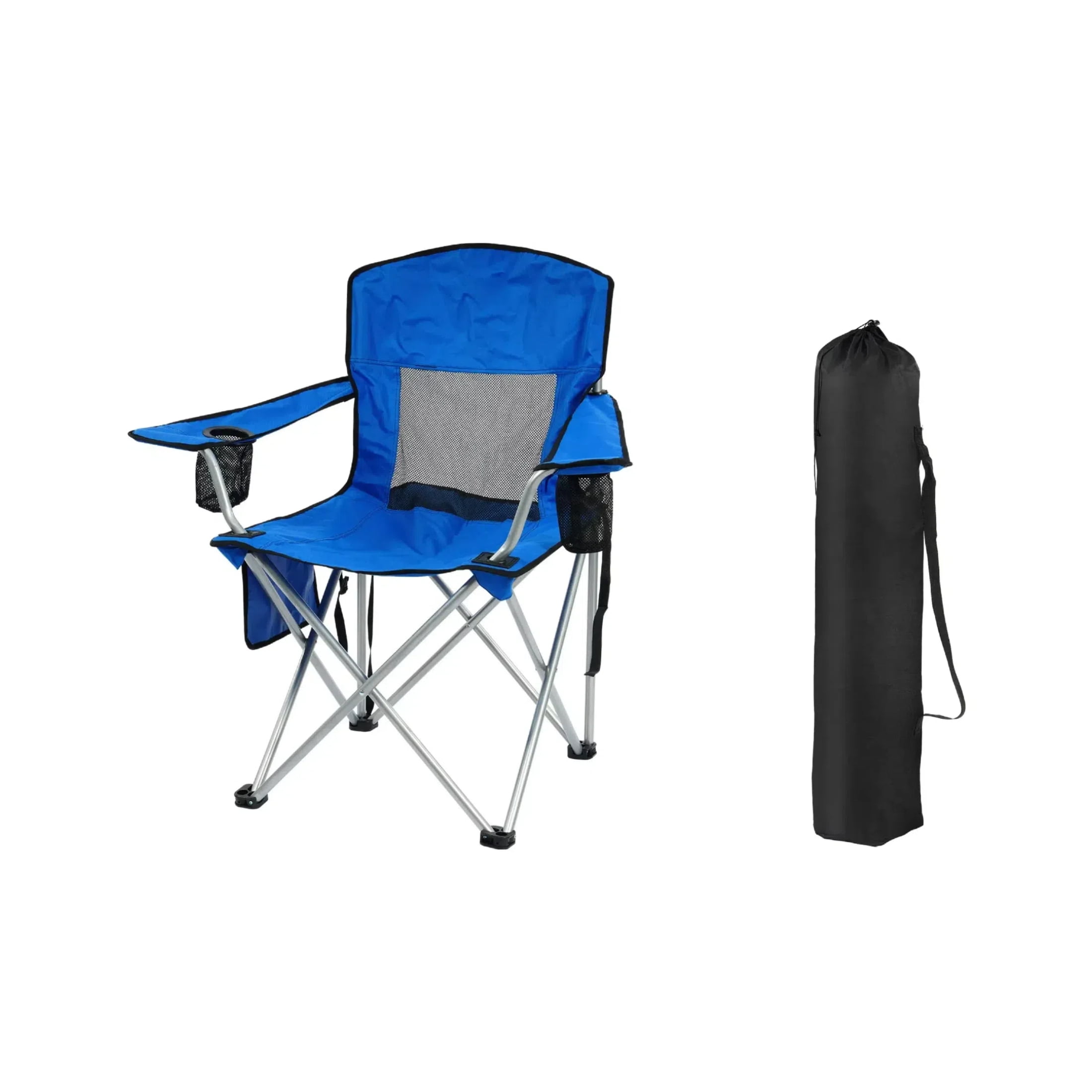 GIANNA Foldable Camp Chairs, Outdoor Chair Camping Recliner with Support Mesh Backrest, Camping Recliner Lawn Chair with Cup Holder, Storage Pocket, Carrying Bag, Blue