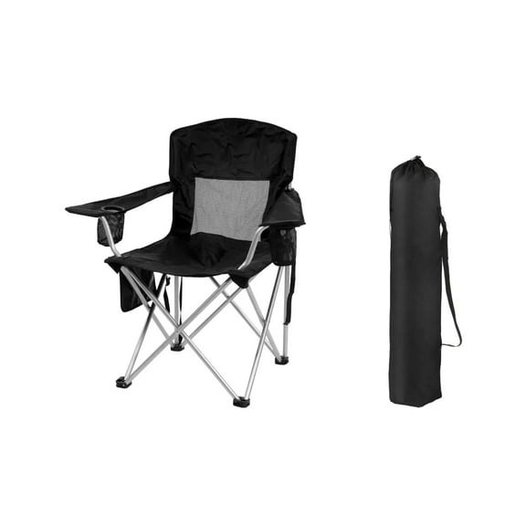 GIANNA Foldable Camp Chairs, Outdoor Chair Camping Recliner with Support Mesh Backrest, Camping Recliner Lawn Chair with Cup Holder, Storage Pocket, Carrying Bag, Black