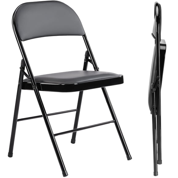 GIANNA Folding Chair 12 Pack, Sturdy Metal Frame Foldable Chairs with Waterproof Pu Leather, For Office, Kitchen, Weddings, Garden, Black