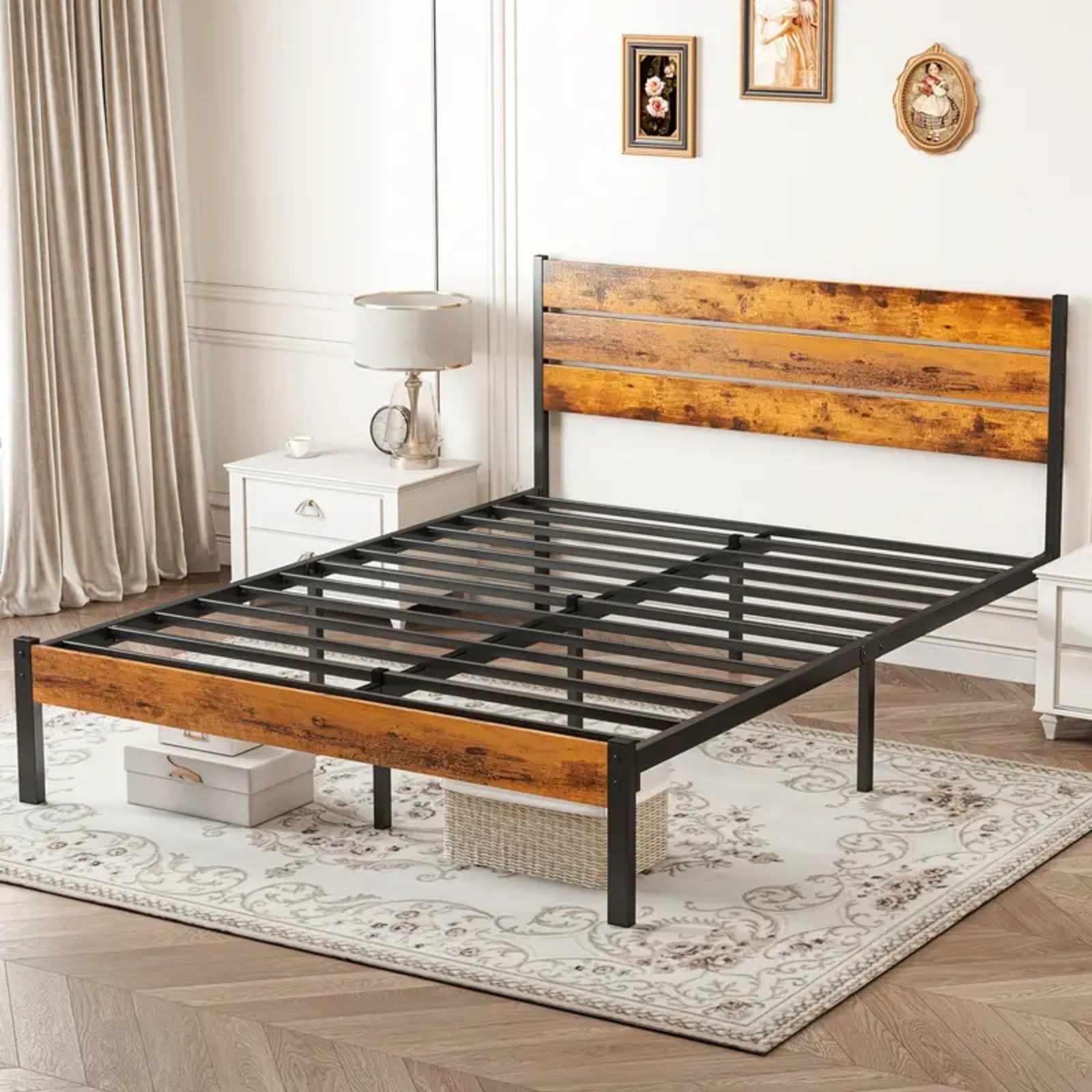CONCETTA Full Size Bed Frame with Headboard, Solid and