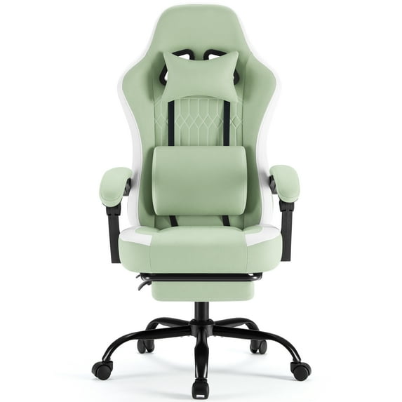 Gianna Gaming Chair with Footrest, Ergonomic High‑Back Computer Chair with Lumbar Support, Adjustable Height & Headrest, Green