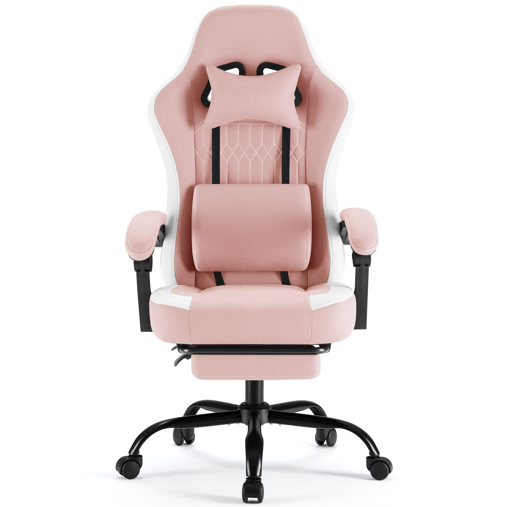 Gianna Ergonomic High‑Back Computer Gaming Chair with Footrest with Adjustable Height, Lumbar Support & Headrest, Pink