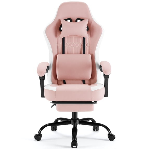 Gianna Ergonomic High‑Back Computer Gaming Chair with Footrest with Adjustable Height, Lumbar Support & Headrest, Pink