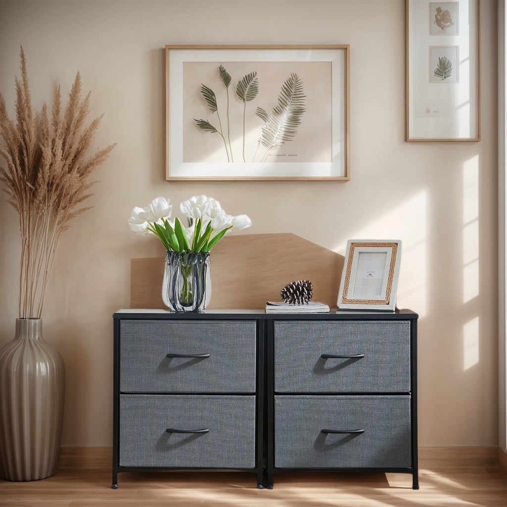 JOINSUN Grey Nightstand Dressers with 2 Fabric Drawers, Ideal for Bedroom Organization, Set of 2