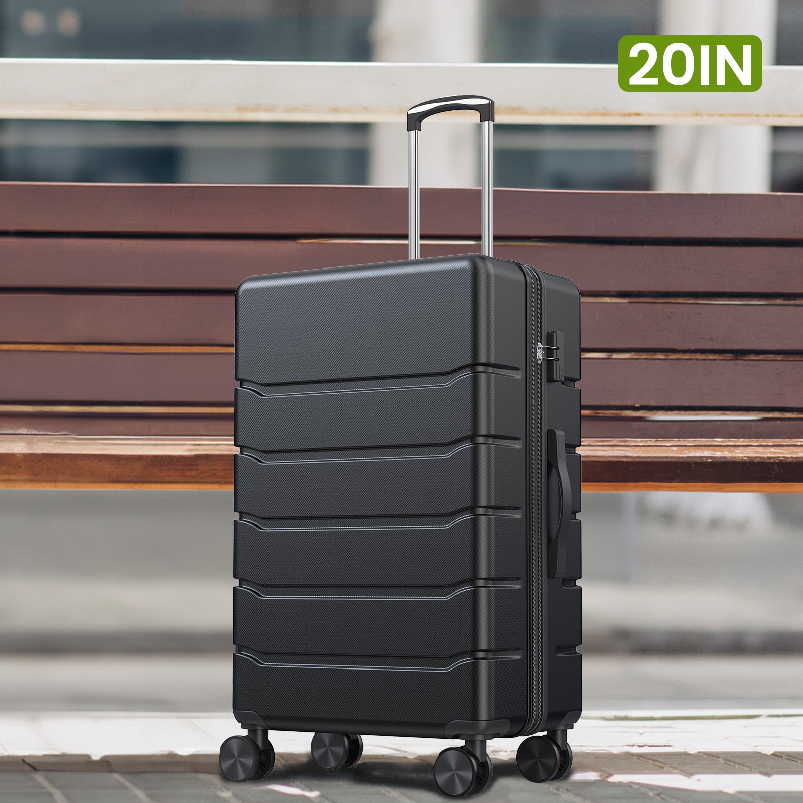 JOINSUN Hardside Expandable Luggage ABS Lightweight Rolling Checked Suitcase with Spinner Wheels TSA Lock, Black, 20 inch