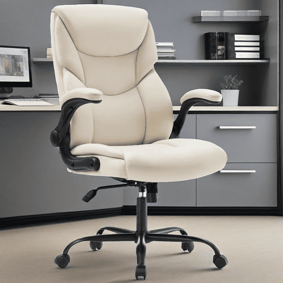 GIANNA Heavy Duty Ergonomic Computer Gaming Office Chair, With Wheels, Flip-up Arms, Adjustable Height, PU Leather, White
