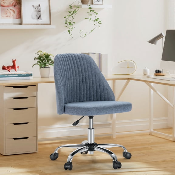 JIOABL Home Office Chair, Mid-Back Armless Twill Fabric Adjustable Swivel Task Chair for Small Space, Living Room, Make-up, Studying