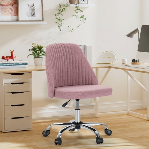 JIOABL Home Office Chair, Mid-Back Armless Twill Fabric Adjustable Swivel Task Chair for Small Space, Living Room, Make-up, Studying