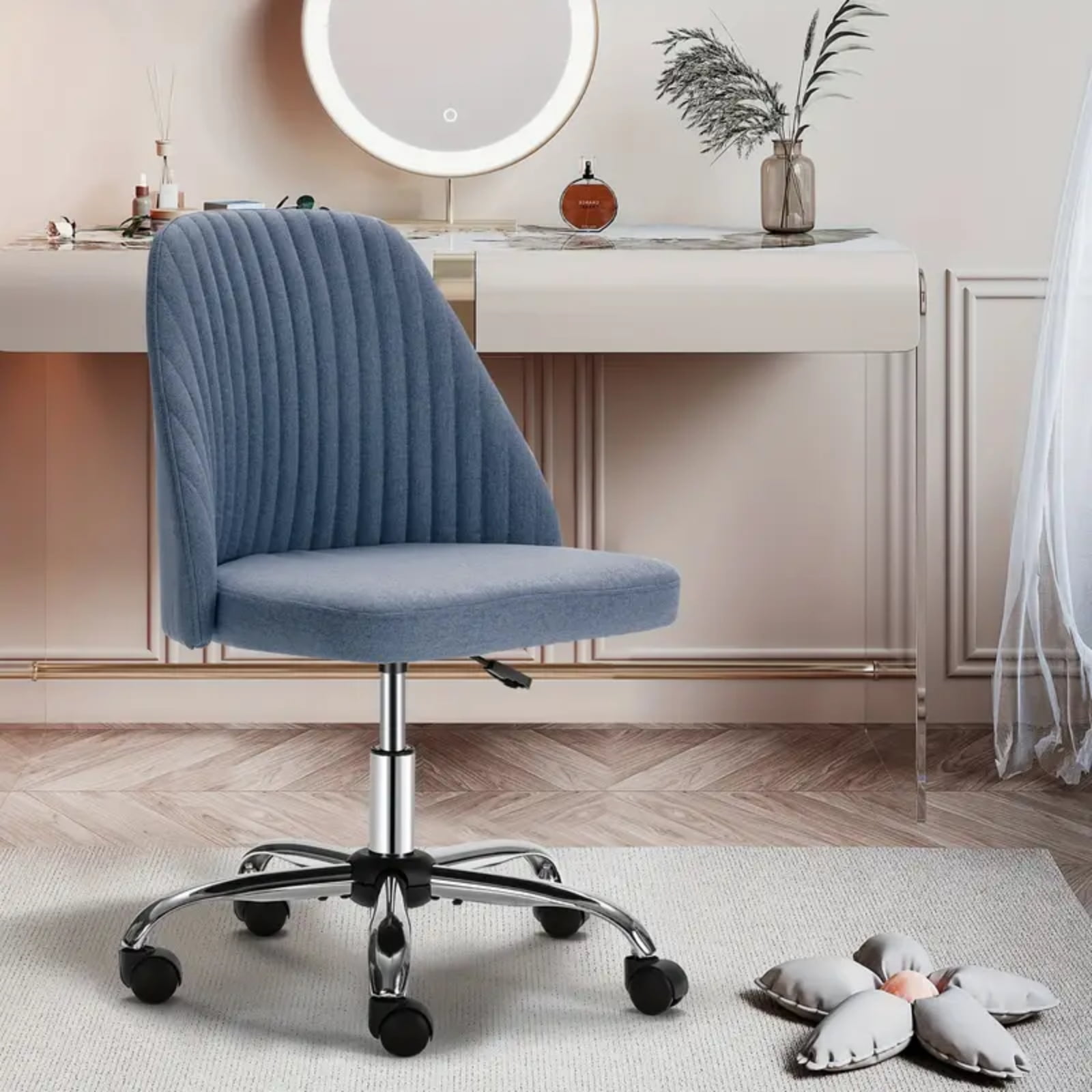 JIOABL Home Office Desk Chair, Office Chairs Desk Chair Rolling Task Chair Computer Chair Adjustable with Wheels Armless for Bedroom, Vanity Chair for Makeup Room, Living Room