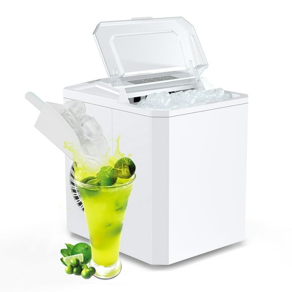 JIOABL Ice Maker Countertop, Portable Ice Machine Self-Cleaning, 26 lbs/24Hrs, 2 Sizes of Bullet Ice, For Office Home Party, White