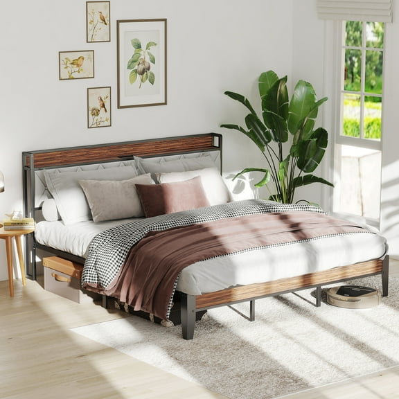 GIANNA King Bed Frame with Headboard, Underbed Storage, Built-in Charging Ports, Sturdy Noiseless Design, Tool-Free Assembly, No Box Spring Needed