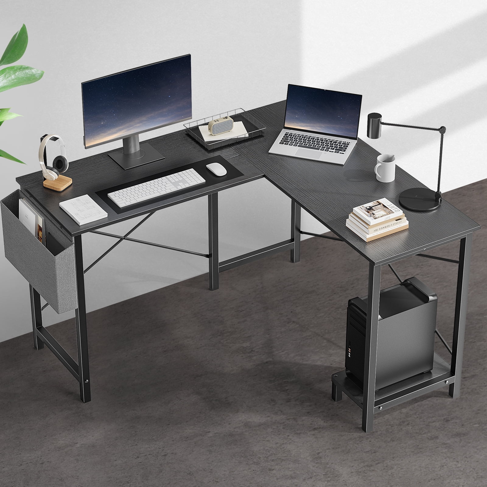 GIANNA L Shaped Computer Desk with Wooden Desktop CPU Stand Side