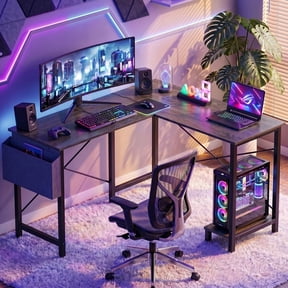 CONCETTA 49in Reversible L Shaped Computer Desk with Storage, Coner Desk with Wooden Desktop, CPU Stand and Side Bag for Home Office & Gaming, Gray