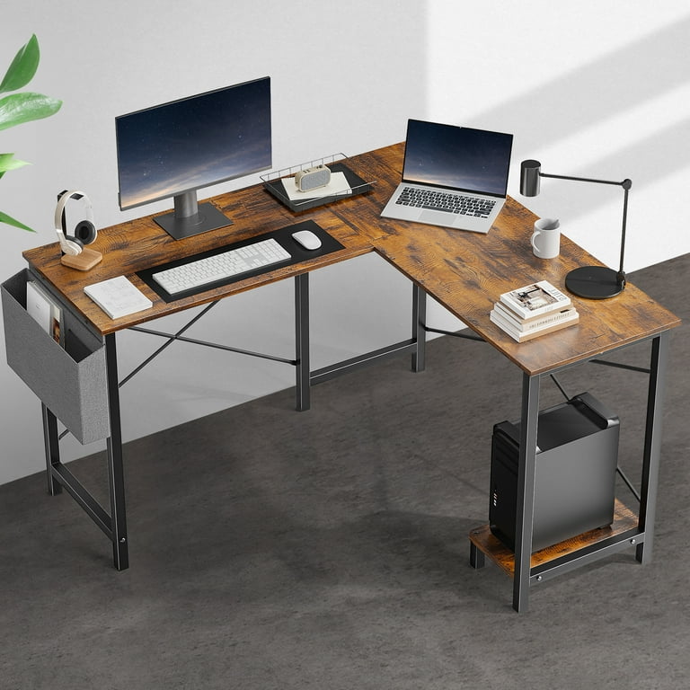 GIANNA L Shaped Computer Desk with Wooden Desktop CPU Stand Side