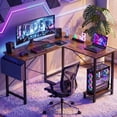 thumbnail image 1 of CONCETTA 49in Reversible L Shaped Computer Desk with Storage, Coner Desk with Wooden Desktop, CPU Stand and Side Bag for Home Office & Gaming, Rust Brown, 1 of 10