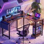CONCETTA 49in Reversible L Shaped Computer Desk with Storage, Coner Desk with Wooden Desktop, CPU Stand and Side Bag for Home Office & Gaming, Rust Brown