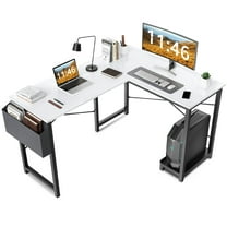 CONCETTA L Shaped Computer Desk with Wooden Desktop CPU Stand Side Bag Reversible, White
