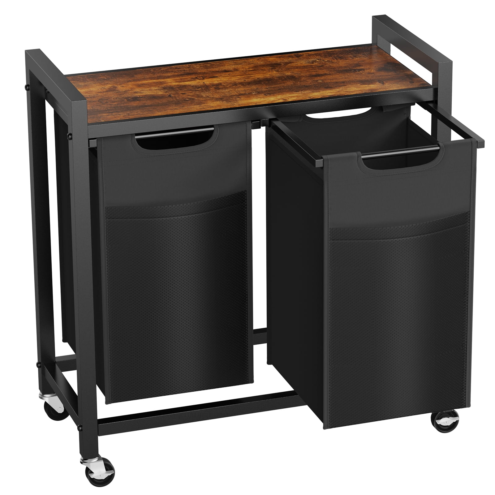 GIANNA Laundry Hamper, Laundry Basket with 2 Removable Bags, Laundry Sorter with Shelf, Metal Frame, 28.8 x 13 x 28.4 Inches, Rustic Brown and Black, 46L x 2(92L)