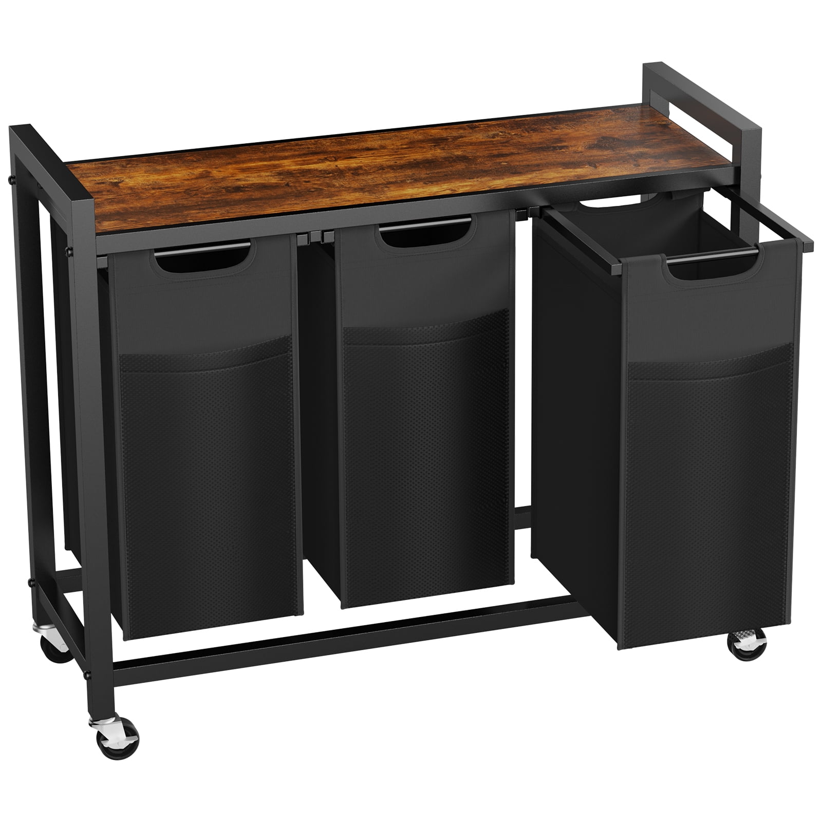 GIANNA Laundry Hamper, Laundry Basket with 3 Removable Bags, Laundry Sorter with Shelf, Metal Frame, 36.4 x 13 x 28.4 Inches, Rustic Brown and Black, 38L x 3(114L)