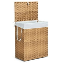 CONCETTA Laundry Hamper with lid, No Install Needed, 90L Wicker Laundry Baskets Foldable Removable Liner Bags, Yellow