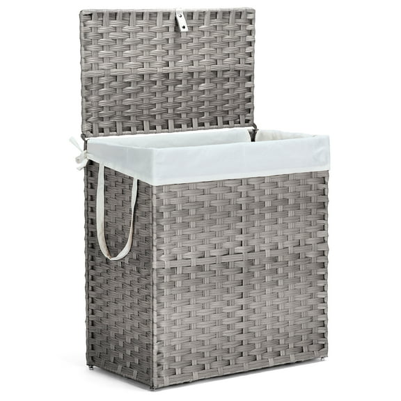 GIANNA Laundry Hamper with Lid, 110L Synthetic Rattan Clothes Laundry Basket with Lid and Handles, Foldable, Removable Liner