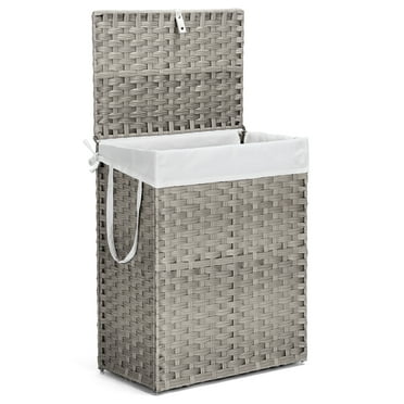 GIANNA Laundry Hamper with Lid, 90L Synthetic Rattan Clothes Laundry Basket with Lid and Handles, Foldable, Removable Liner