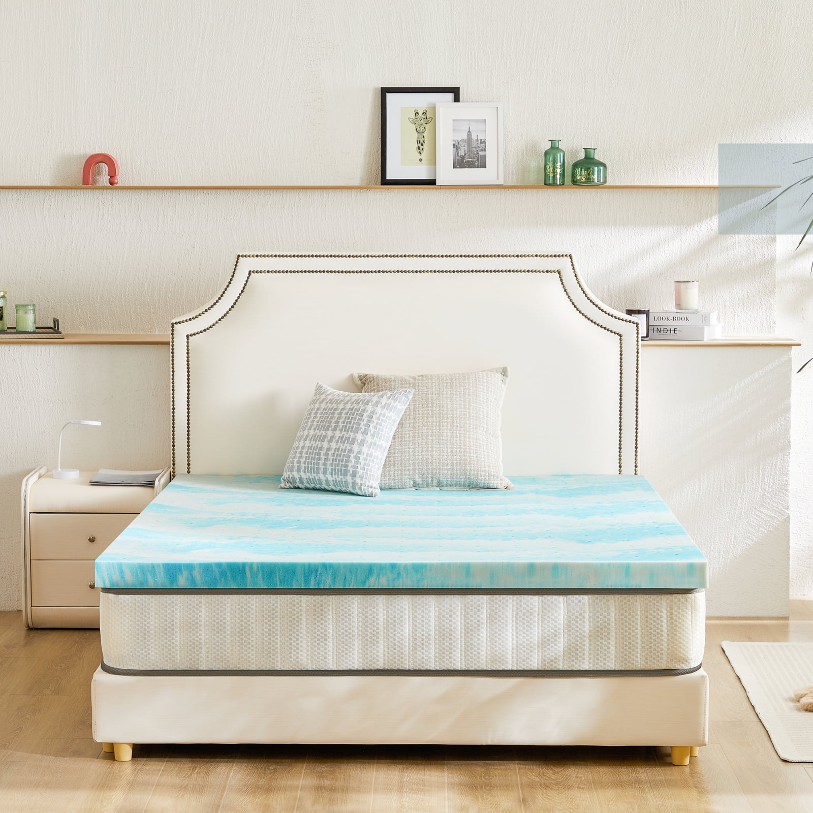 GIANNA Memory Foam Mattress Topper, 2 Inch Gel Infused Memory Foam, Cooling and Pressure Relieving - CertiPUR Certified - Dorm Room Essentials - Califonia King