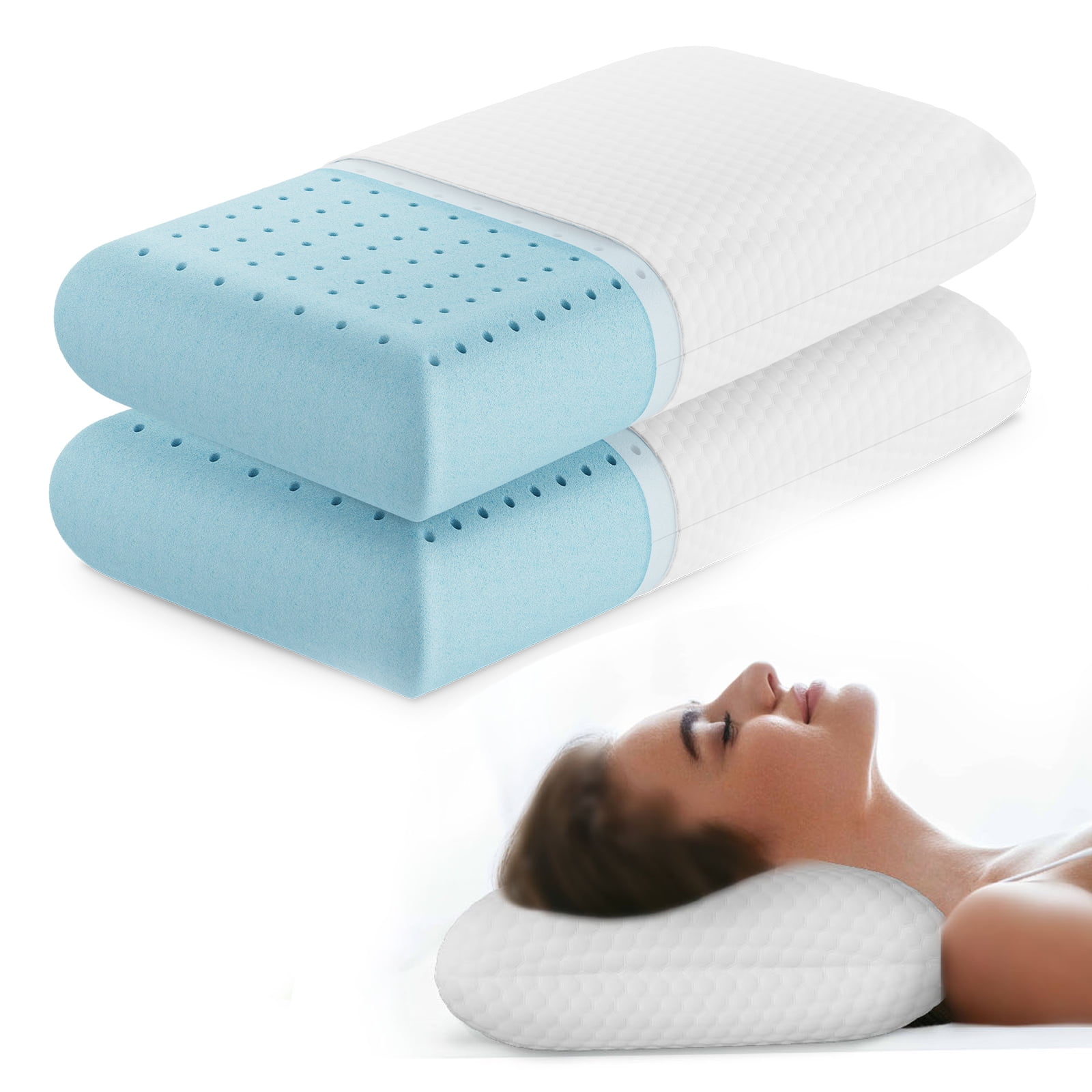 GIANNA Memory Foam Pillow for Sleeping, Standard Size(24" x 16" x 4.7"), Ergonomic Design, Soft and Supportive for Neck and Back Pain Relief, Washable Cover, 2 Pack