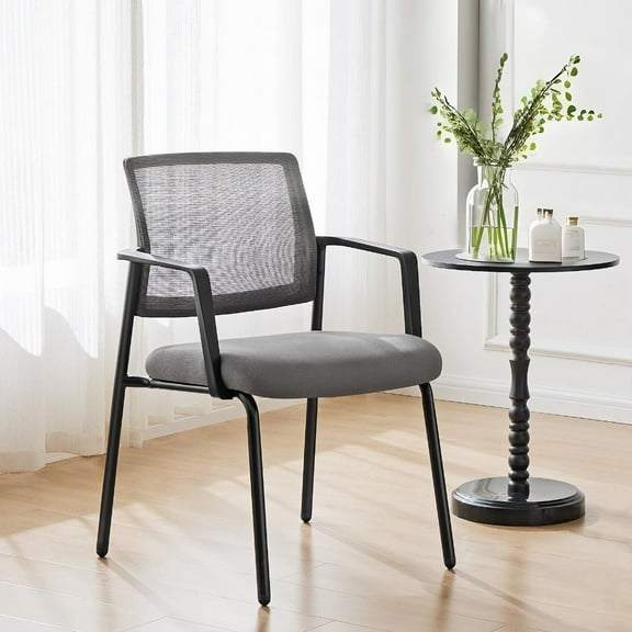 GIANNA Mesh Back Stacking Arm Chairs, Upholstered Fabric Stacking Chairs, Sturdy Metal Stacking Chairs, Grey