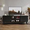 thumbnail image 1 of GIANNA Mid-Century Modern Wooden TV Stand for 55-60” TVs, 2 Storage Cabinets, Adjustable Shelf, Cable Management, Sturdy Legs, Easy Assembly, Black, 1 of 7