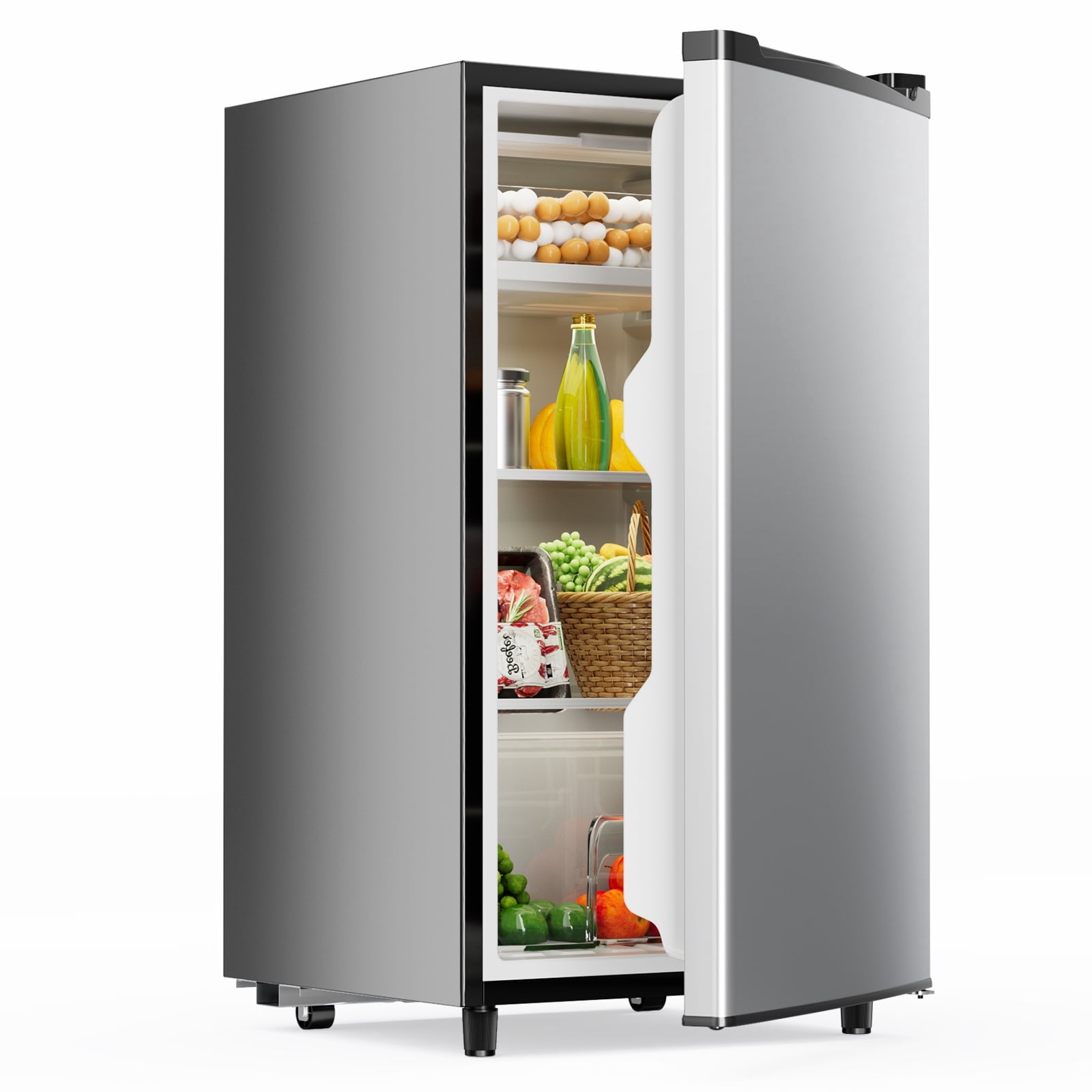 CONCETTA Mini Fridge With Freezer 3.2 Cu.Ft Single Door Adjustable Thermostat, Low Noise, For Bedroom, Office, Dorm, Silver