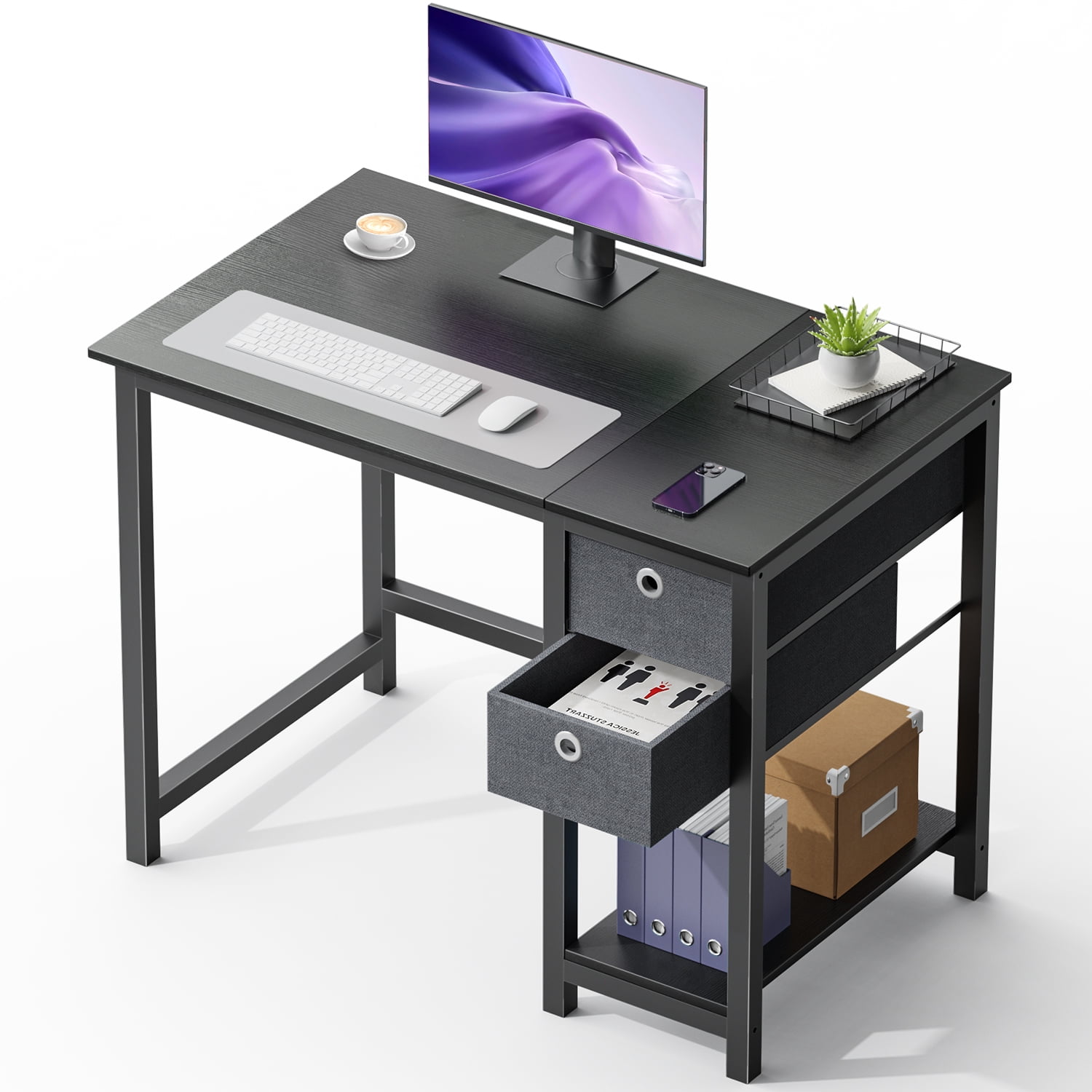 Gianna Modern Computer Desk with 2-Tier Storage Drawers, Metal Frame, 40  inch, Black - Walmart.com, image size:1500x1500