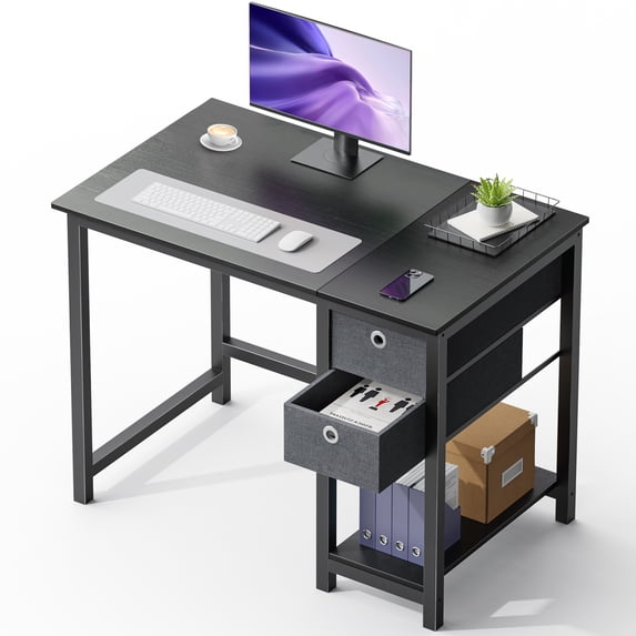 GIANNA Modern Computer Desk with 2-Tier Storage Drawers, Sturdy Metal Frame, 40" for Home or Office, Black