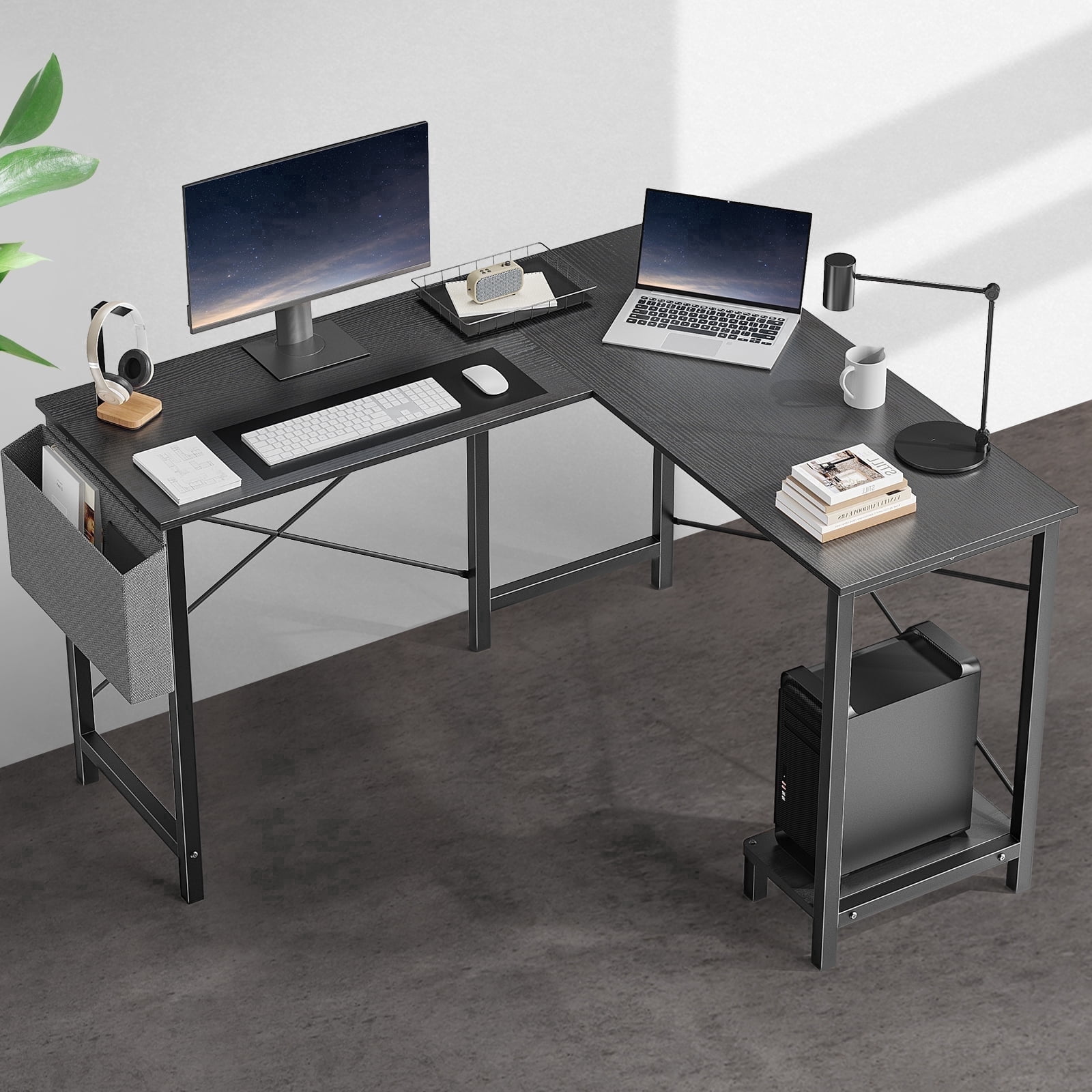 edx Modern L Shaped Office Desk with Wood Surface, Storage Bag and