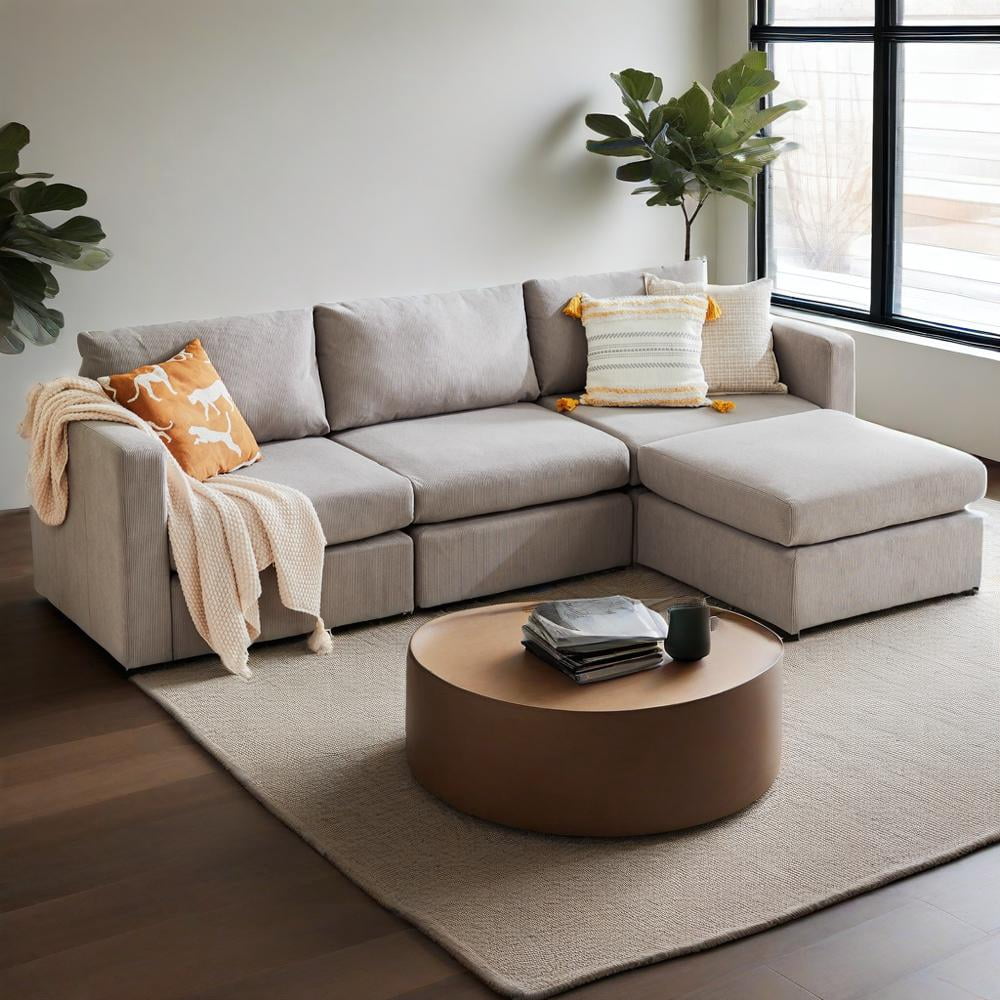 GIANNA Modern Sectional Sofa with 4 Seats 5 Backs, L-Shaped Sofa Set for Living Room, Grey