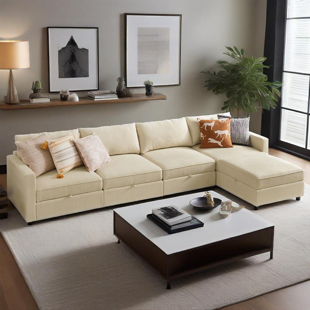 GIANNA Modern Sectional Sofa with 5 Seats 6 Backs, L-Shaped Sofa Set with Storage for Living Room, Beige