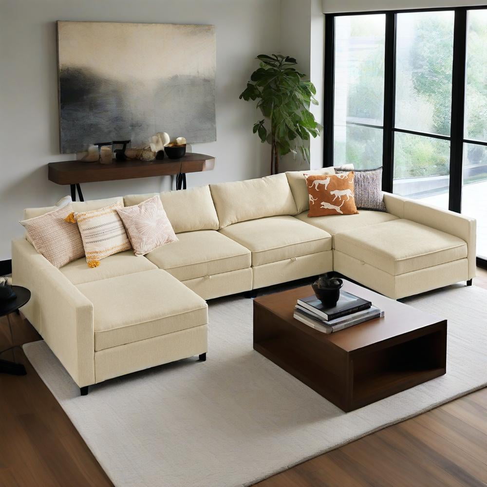GIANNA Modern Sectional Sofa with 6 Seats 8 Backs, L-Shaped Sofa Set with Storage for Living Room, Beige