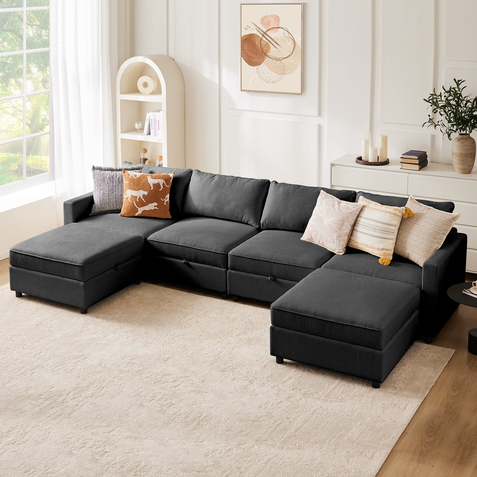 GIANNA Modular Sectional Sofa, 6 Seat Sofa Set with Storage for Living Room, U-Shaped Modern Sofa Sleeper, Comfy Sofa Couch with Extra Deep Seats for Lounge