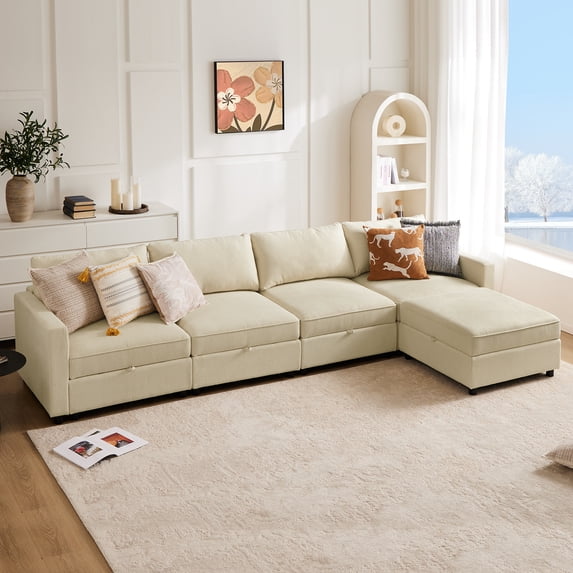 GIANNA Modular Sectional Sofa, L Shaped Couch Set for Living Room, 5 Seater Comfy Cloud Couches with Movable Ottoman