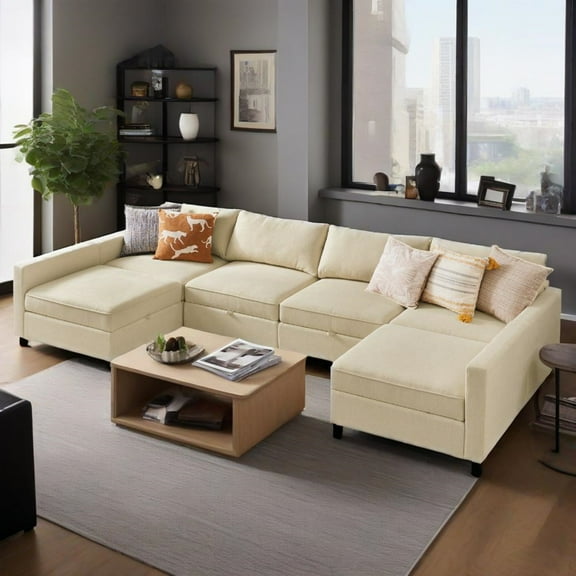Gianna Modular Sectional Sofa Set with Storage, 6 Seat U-Shaped Modern Comfy Sleeper Couch