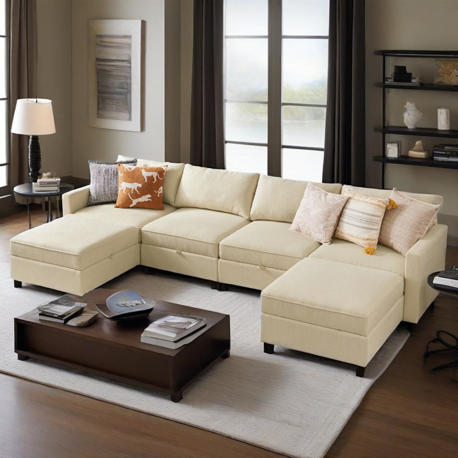 Gianna Modular Sectional Sofa Set with Storage, 6 Seat U-Shaped Modern Comfy Sleeper Couch